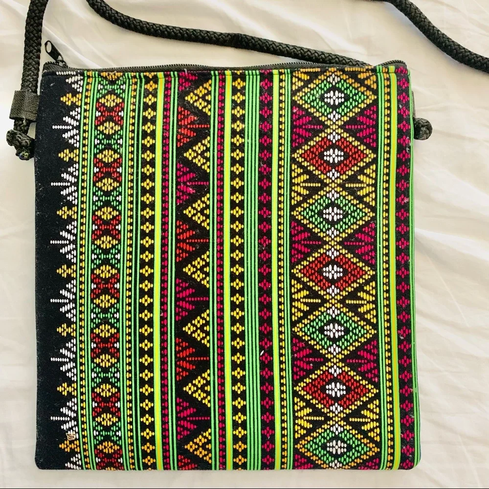 Crossbody bag with colorful vibrant ethnic print